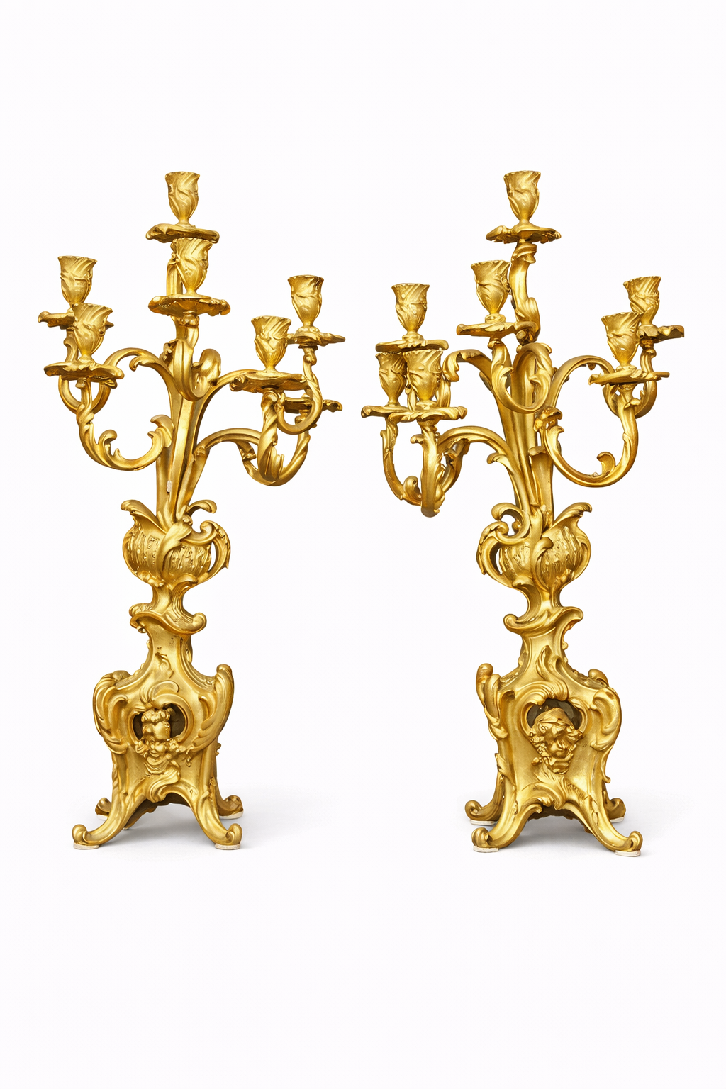 French Gilt Bronze,Pair of Louis XV Style Candelabras Attributed F. Linke