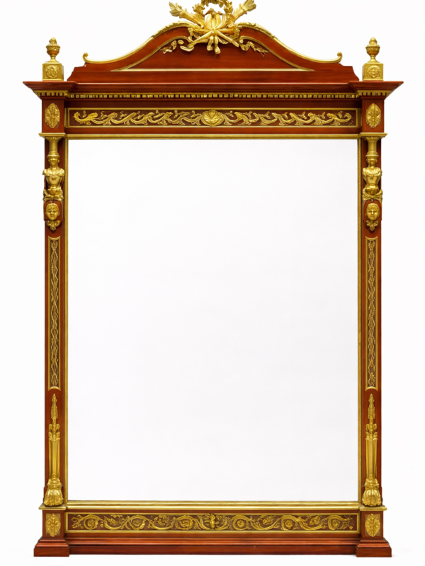 A Louis XVI style gilt bronze mounted mahogany mirror
