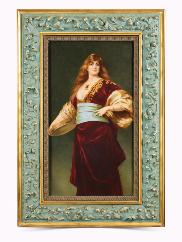 KPM plaque signed F.vogt myriam, circa 1900 Woman with tambourine