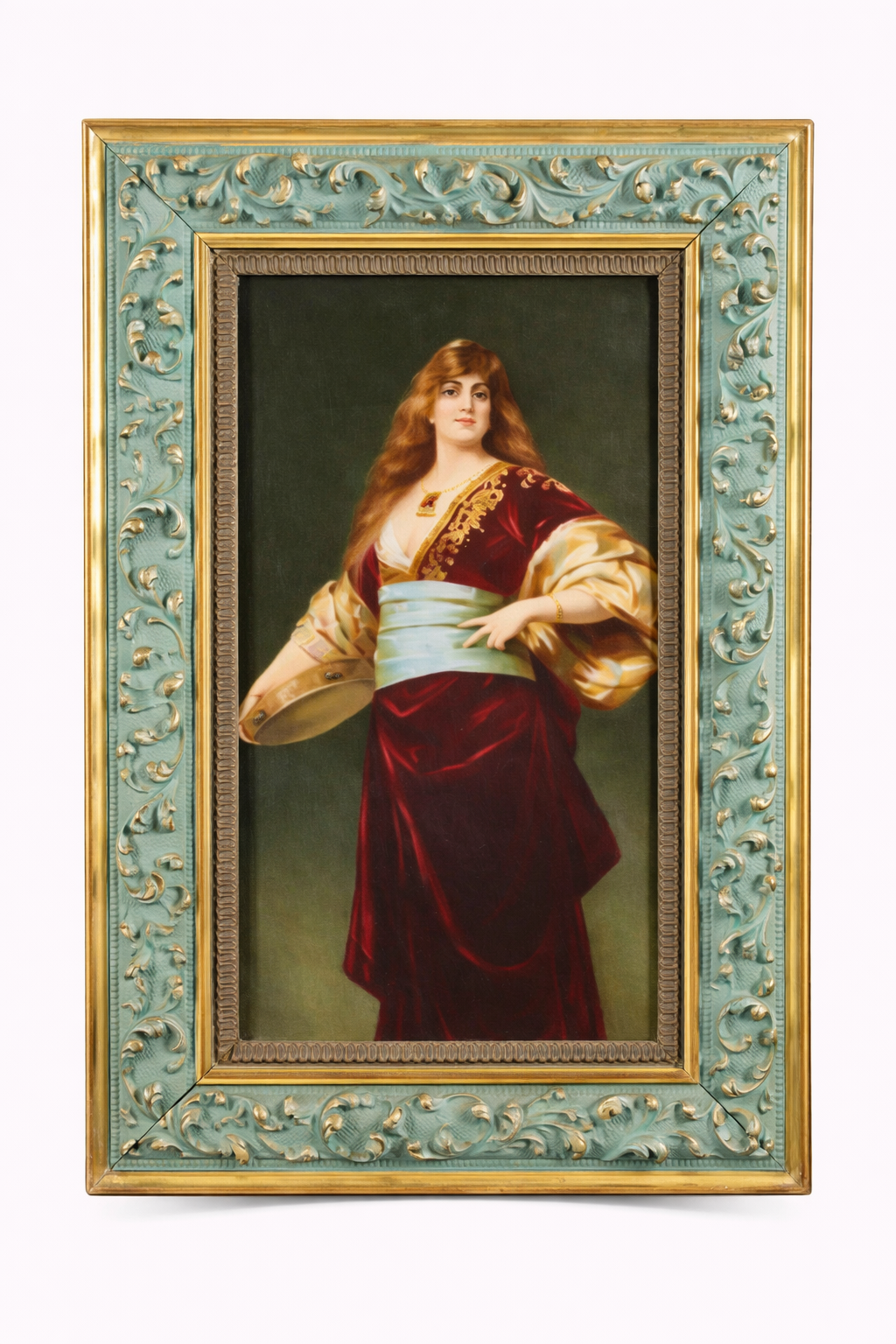 KPM plaque signed F.vogt myriam, circa 1900 Woman with tambourine