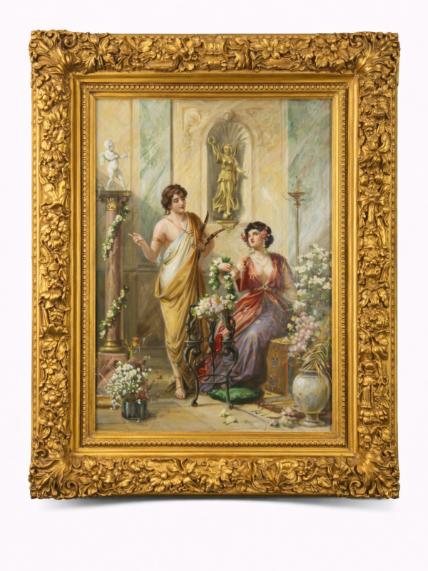 Ettore Forti. Villa Romana. Italian painting oil on canvas signed by Ettore forti 1880-1920.