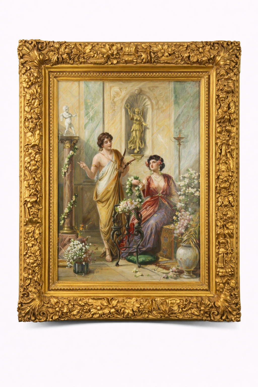 Ettore Forti. Villa Romana. Italian painting oil on canvas signed by Ettore forti 1880-1920.