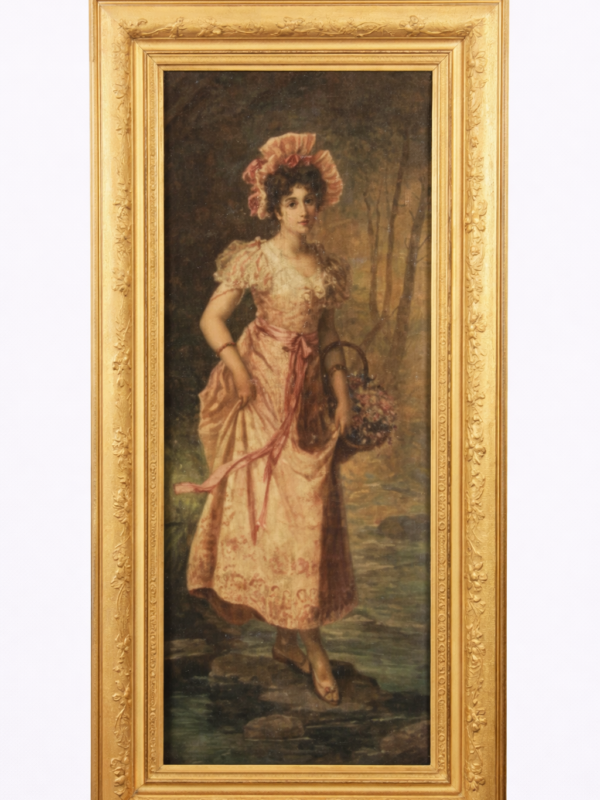 Hans Zatzka Oil on Canvas on Gold Leaf Frame Signed by Hans Zatzka, circa 1920