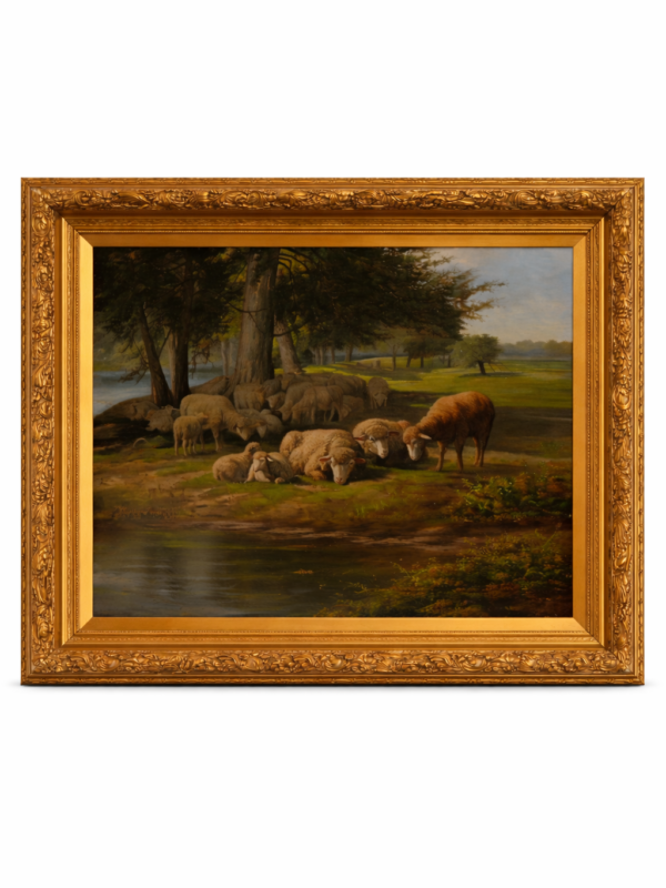 F. Seller, British, oil on canvas, Sheep in a meadow ,signed and dated 1891