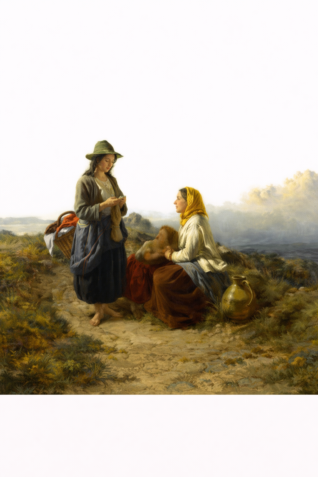 Edward John Cobbet, British 1815- 1899.oil on canvas,Gossips by the roadside, signed and dated E.J Cobbett 1852