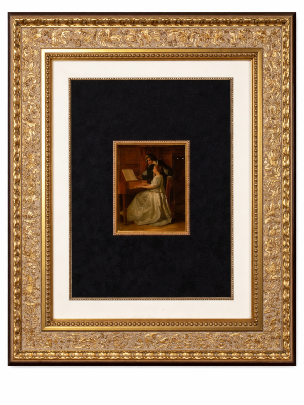 BENJAMIN EUGENE FICHEL, French 1826-1895. Oil on Panel “The Piano Lesson” signed and dated E. Fichel 1866