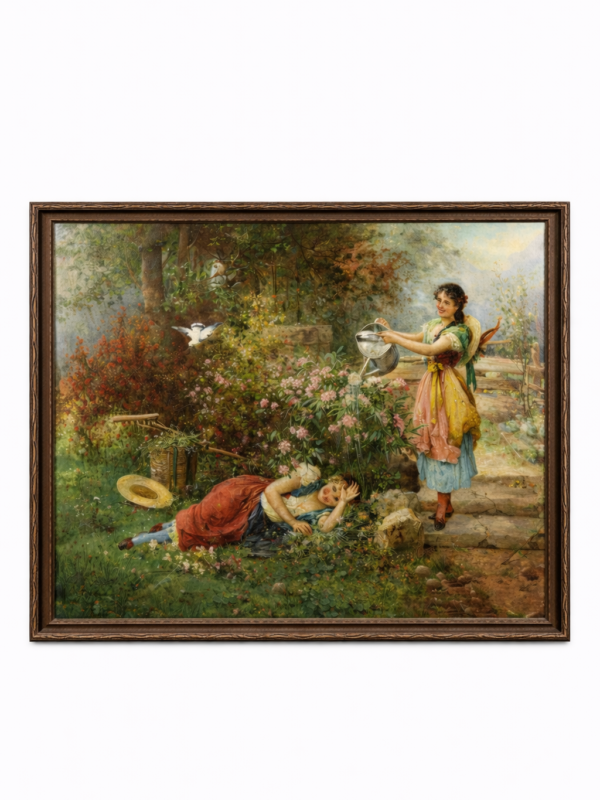 Hans Zatzka 1959-1949 "Maidens in garden”, Oil on canvas, Austrian, Circa 1910