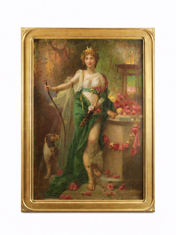 Hans Zatzka Austrian 1859-1949 DIANA THE HUNTRESS oil on canvas, Circa 1900