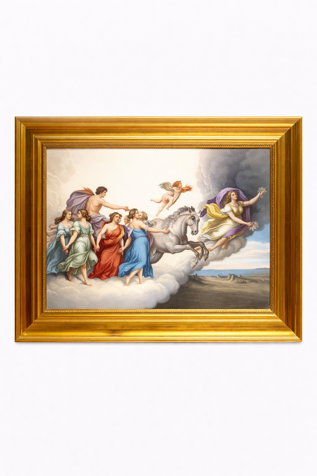 KPM PAINTED PORCELAIN MYTOLOGICAL PLAQUE of APPOLO IN HIS CHARIOT BEING LED BY AURORA signed. circa 1900