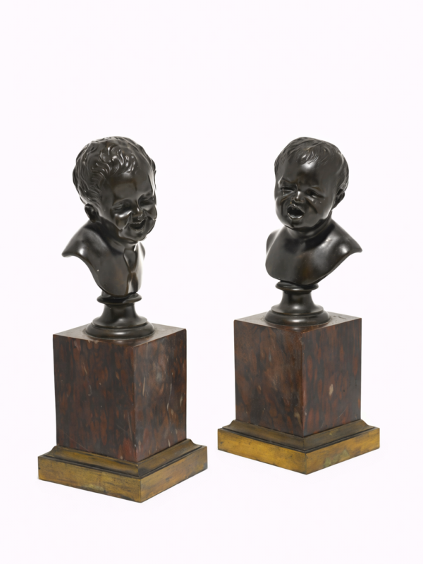 French pair of patinated bronze and rouge marble busta,circa 1900