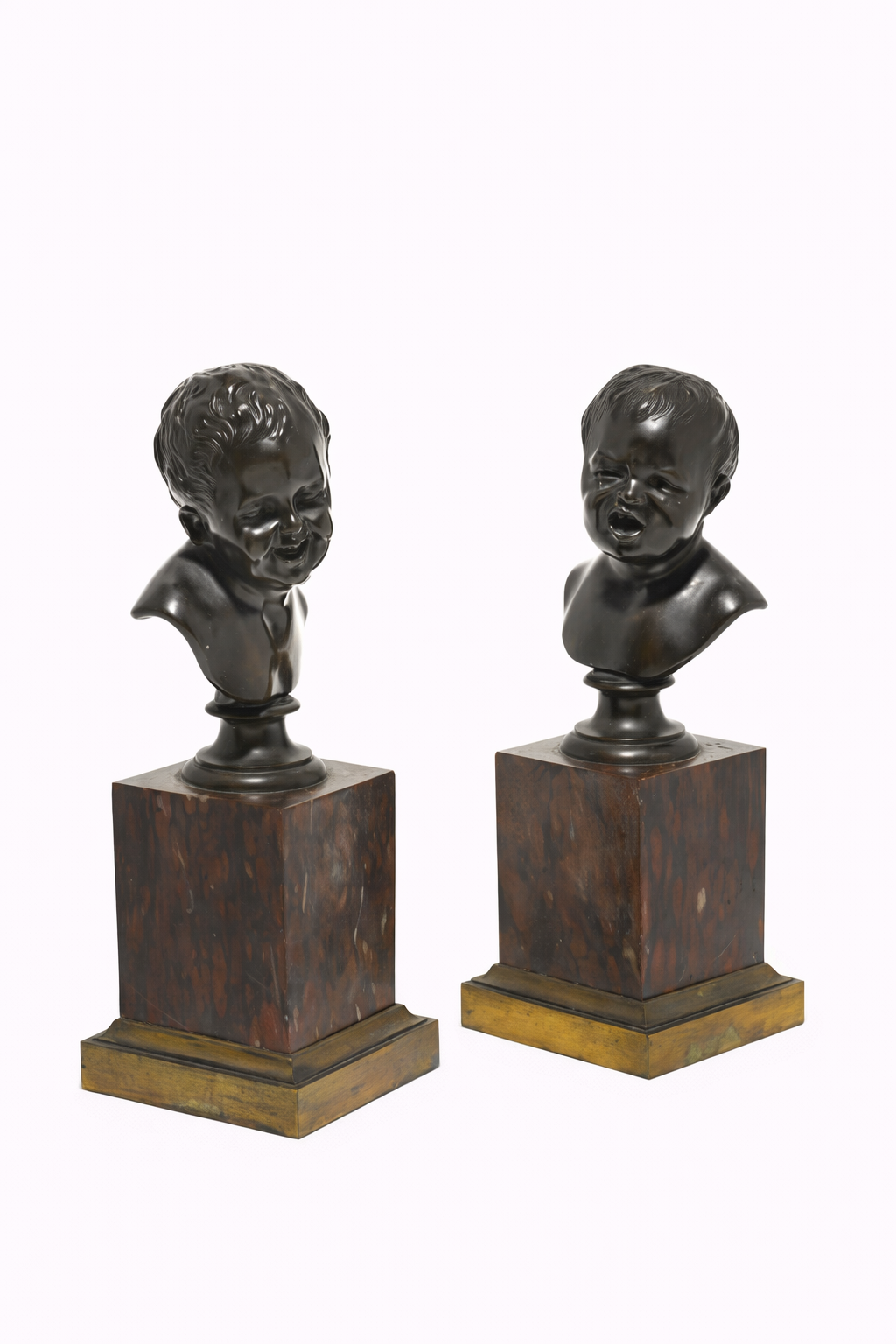 French pair of patinated bronze and rouge marble busta,circa 1900