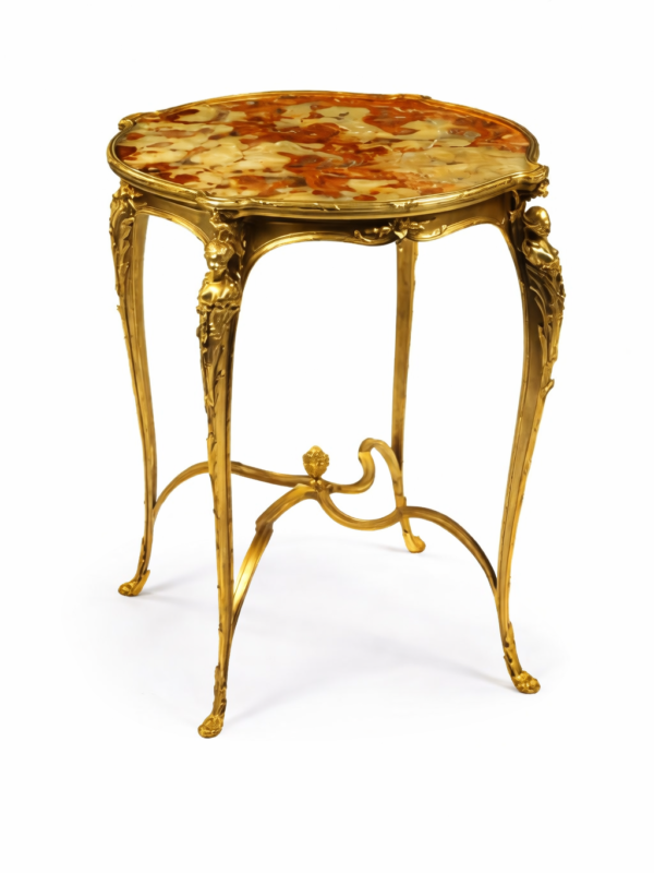 Zwiener Jansen circa 1900, Gilt Bronze and Brown Onyx top Gueridon signed ZJ and Numbered 1689