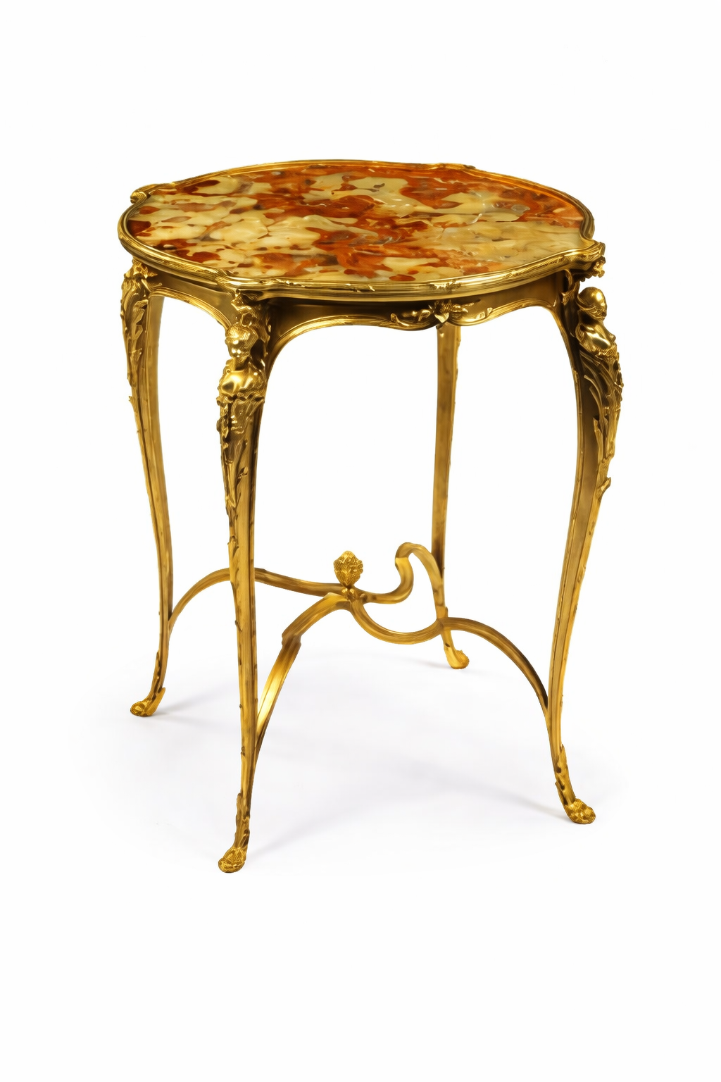 Zwiener Jansen circa 1900, Gilt Bronze and Brown Onyx top Gueridon signed ZJ and Numbered 1689