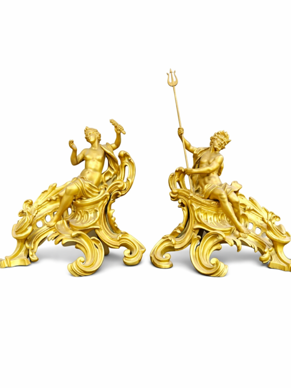 Gilt Bronze,19th C. Bronze Fireplace Chenets Attributed to F. Linke circa 1880