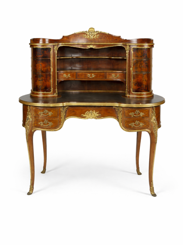 François Linke, Louis XV style gilt bronze mounted parquetry secrétaire à rognon, late 19th Century.