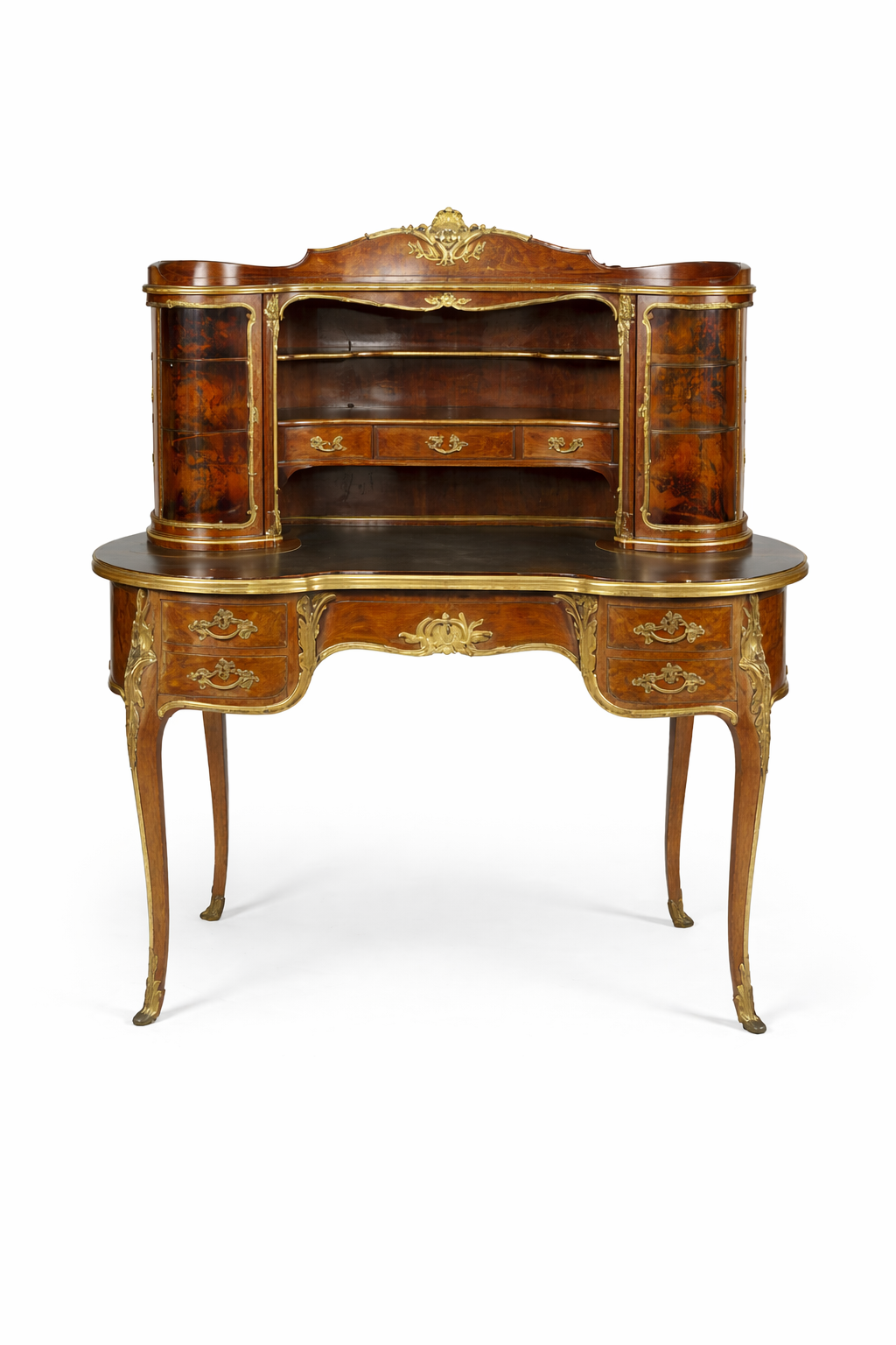 François Linke, Louis XV style gilt bronze mounted parquetry secrétaire à rognon, late 19th Century.
