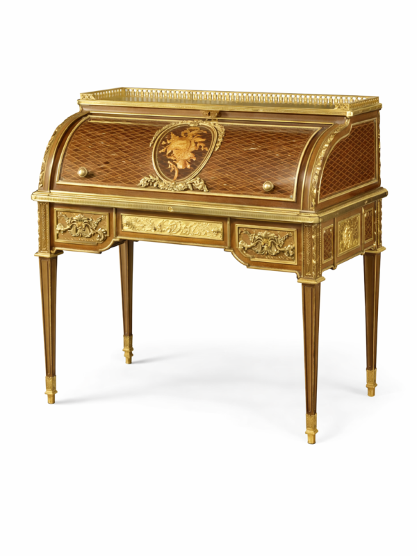Beurdeley Alfred,French ormolu-mounted amaranth, sycamore, marquetry & parquetry bureau a cylindre