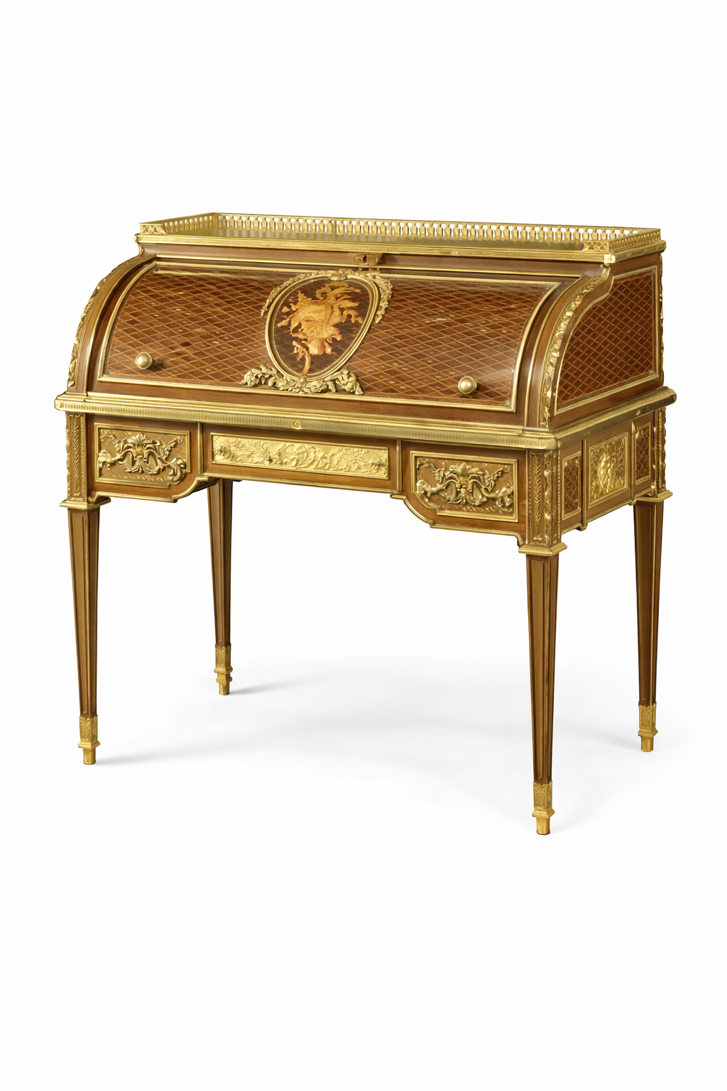 Beurdeley Alfred,French ormolu-mounted amaranth, sycamore, marquetry & parquetry bureau a cylindre