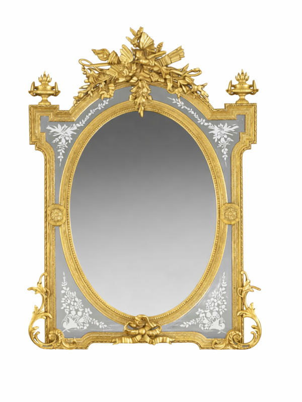 French Louis XVI style Giltwood and engraved Mirror aux Flambeaux, circa 1890