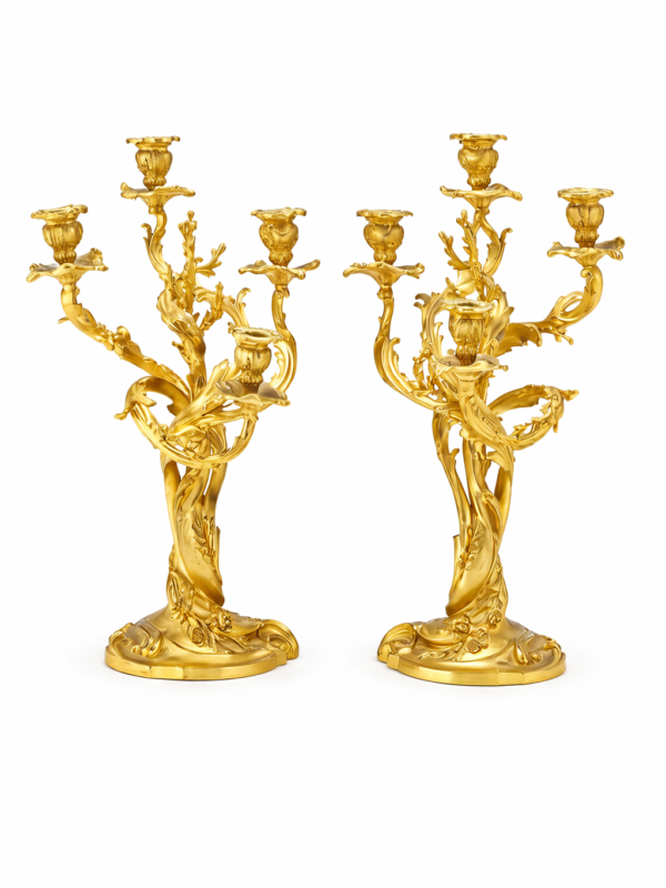 Alfred-Emmanuel-Louis Beuredeley, Paris 1847-1919, Louis XV style gilt bronze four light candelabra circa 1890