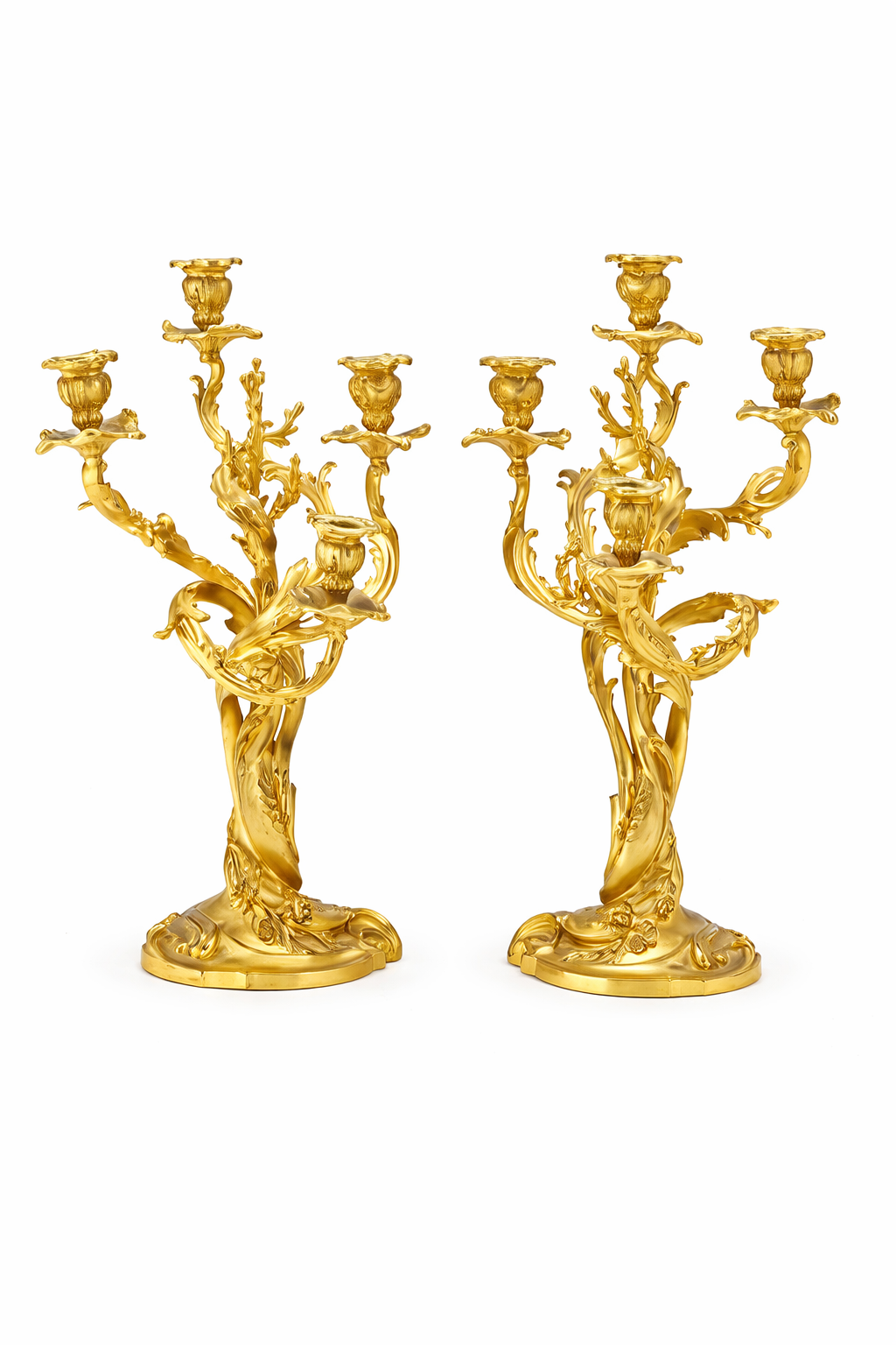 Alfred-Emmanuel-Louis Beuredeley, Paris 1847-1919, Louis XV style gilt bronze four light candelabra circa 1890
