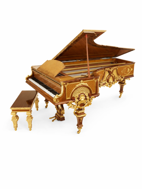 Francois Linke, Exhbition gilt bronze mounted parquetery kingwood and tulipwood grand piano by Erard