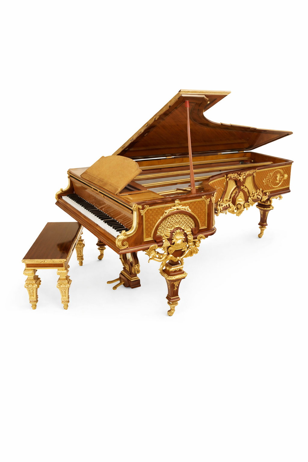 Francois Linke, Exhbition gilt bronze mounted parquetery kingwood and tulipwood grand piano by Erard