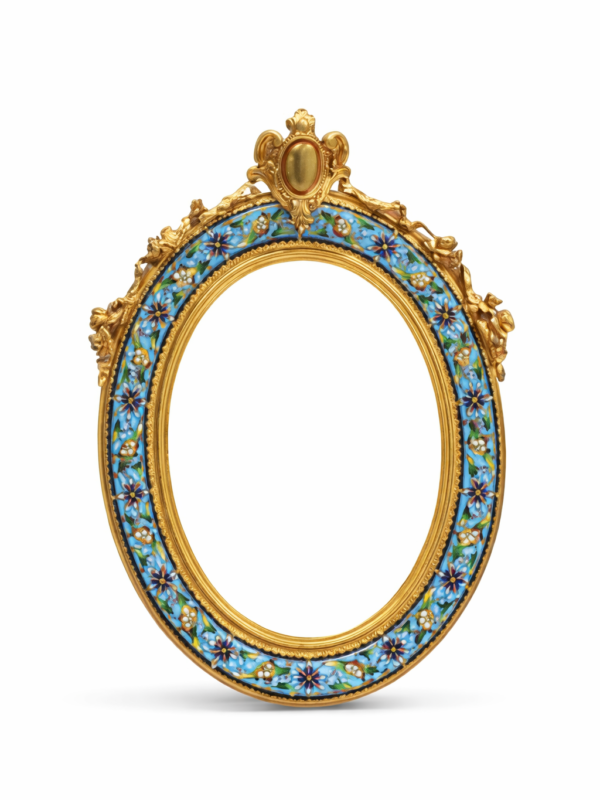 F. Barbedienne, French gilt and enamel portable beveled Mirror circa 1860 signed F. Barbedienne