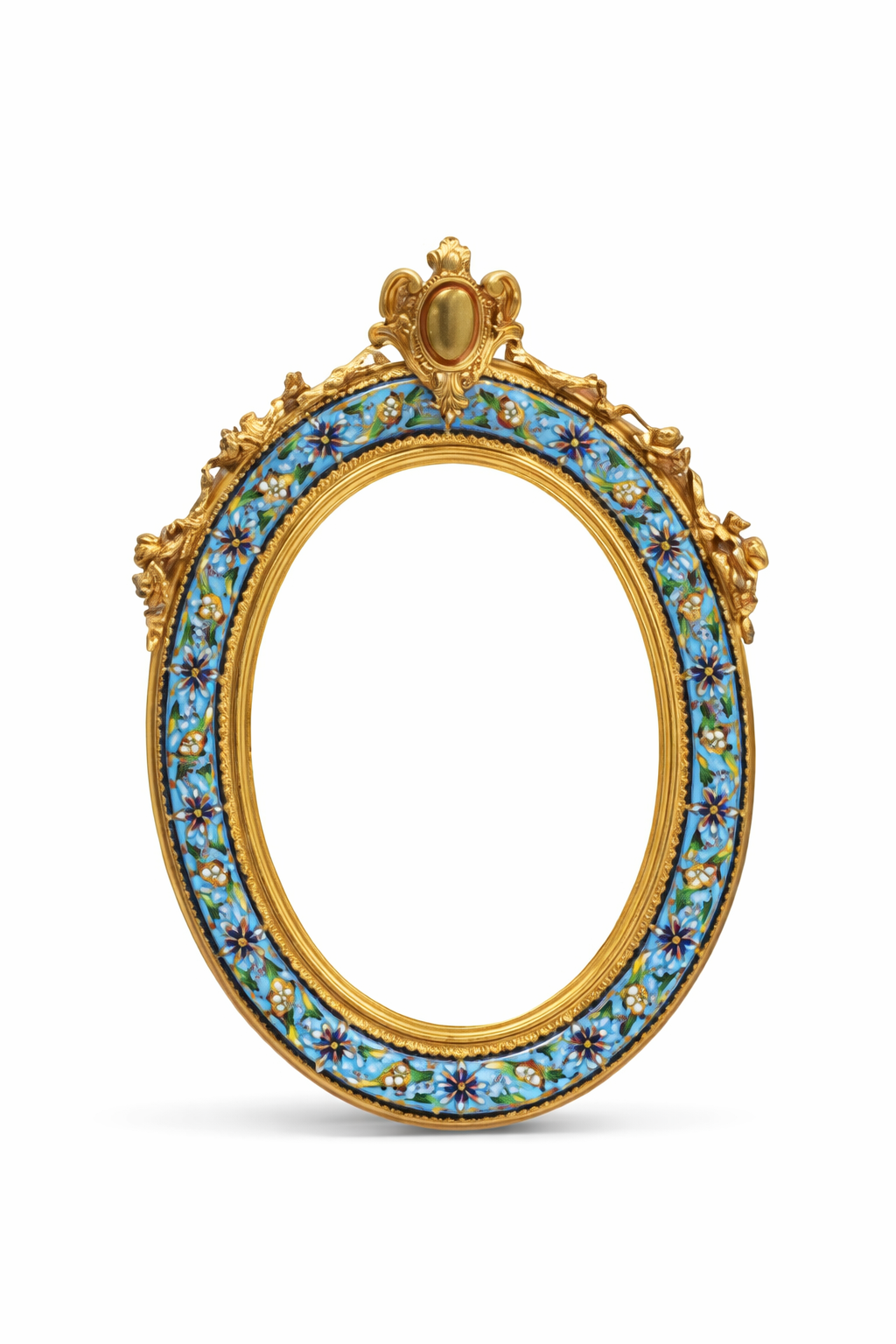 F. Barbedienne, French gilt and enamel portable beveled Mirror circa 1860 signed F. Barbedienne