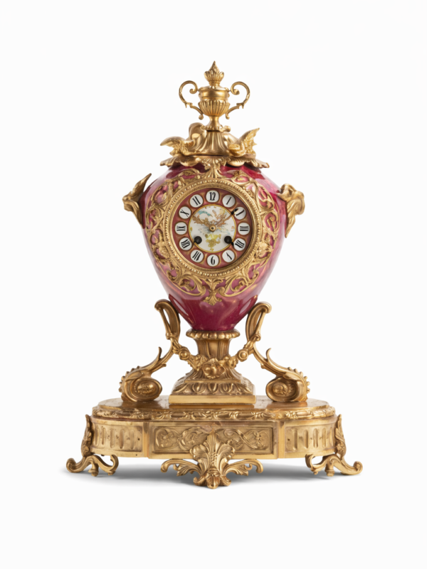 French gilt bronze and porcelain clock circa 1880, signed by Japy freres & Cie Medaille D'honneur