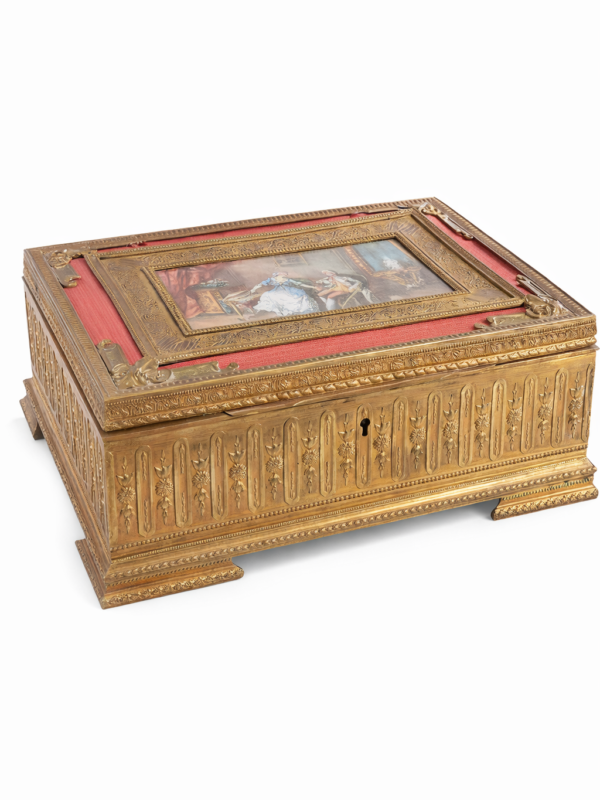 FRENCH DORÉ BRONZE AND ENAMELED DRESSER BOX
