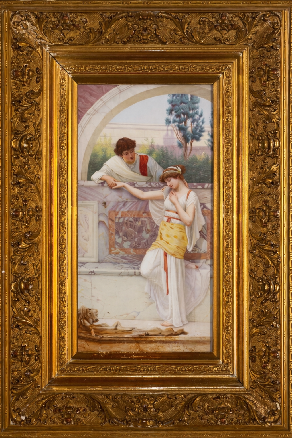 K P M PAINTED PORCELAIN PLAQUE OF A YOUNG COUPLE ENTITLED YES or NO AFTER JOHN GOODWARD.CIRCA 1900