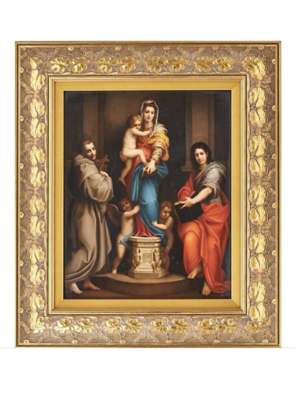 KPM Very Large Framed Berlin Porcelain Plaque - "Madonna of the Harpies", Circa 1900