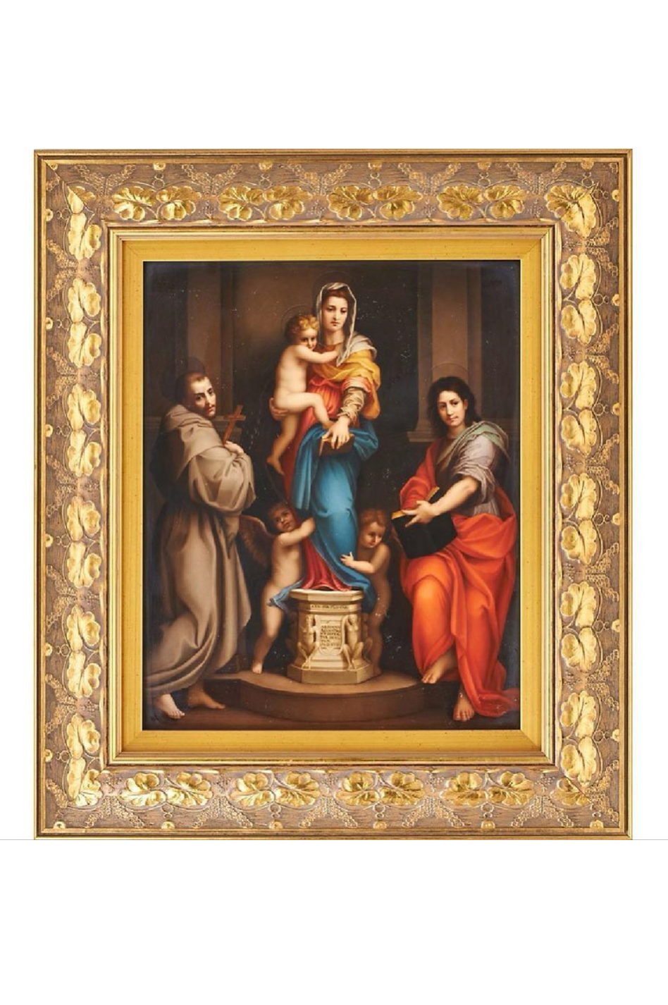 KPM Very Large Framed Berlin Porcelain Plaque - "Madonna of the Harpies", Circa 1900