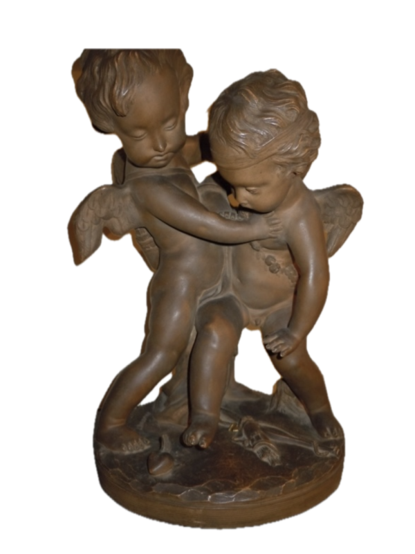 french terracotta figural group deux amours after Etienne Maurice Falconet,impressed /AO/A in four quadrants and 114,circa 1900