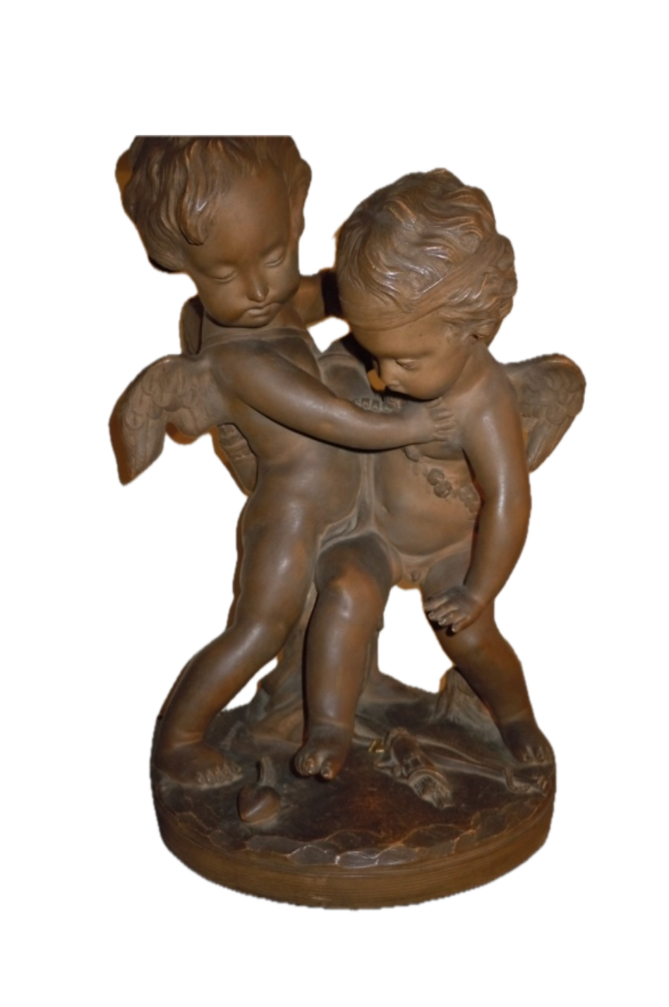 french terracotta figural group deux amours after Etienne Maurice Falconet,impressed /AO/A in four quadrants and 114,circa 1900
